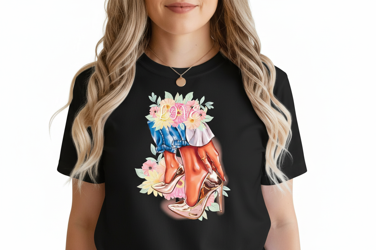 Women Shoes and Power designs Tshirts
