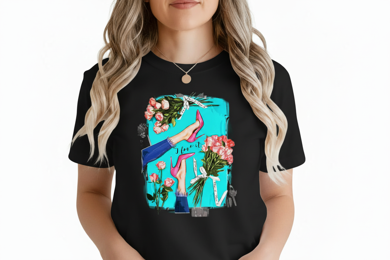 Women Shoes and Power designs Tshirts