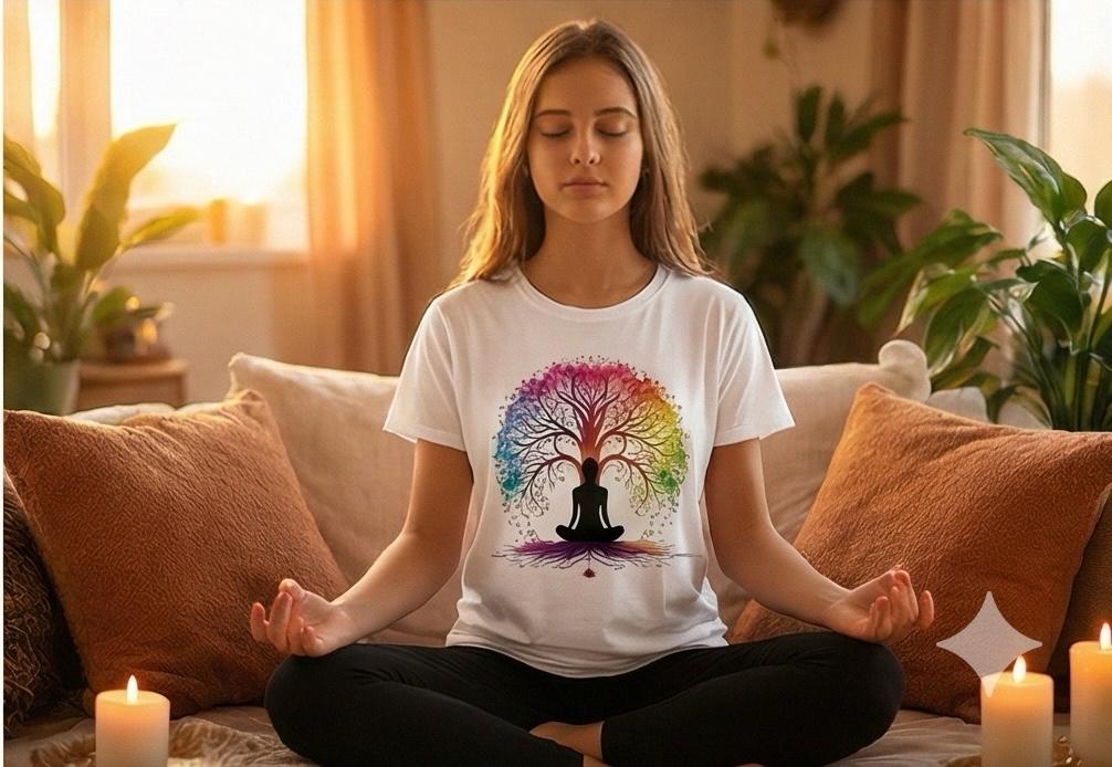 Vibrant yoga meditation shirt